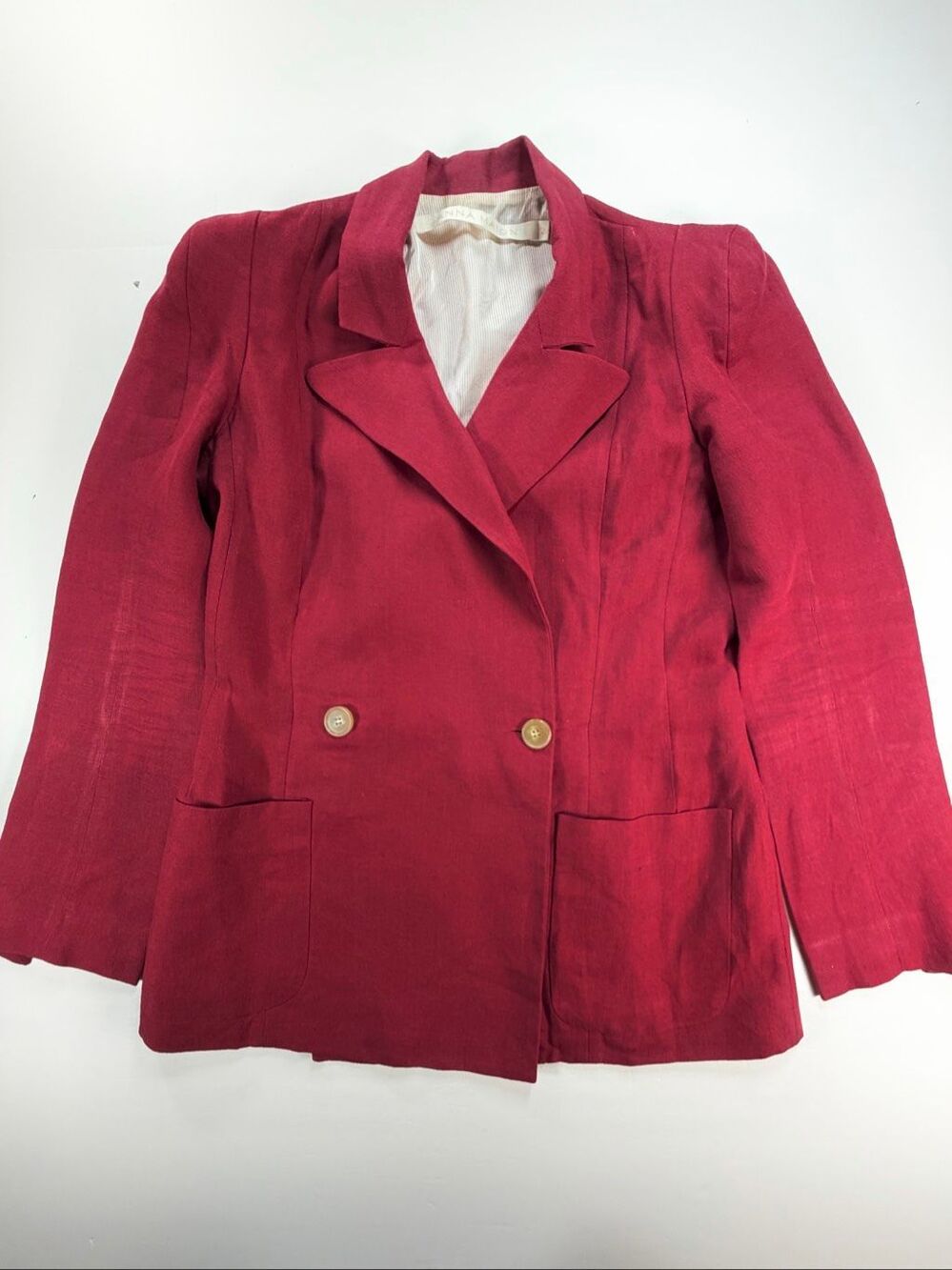 Anna Mason 100% Linen Double Breasted Blazer Jacket Red Women’s Size 12 Italy